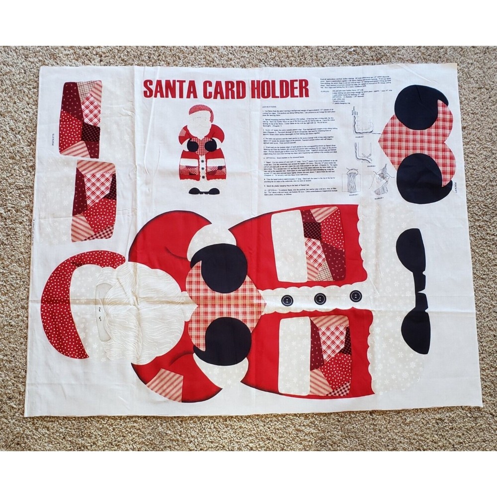 New Vtg Santa Card Holder Fabric Panel Springs Industries Cut N Sew Christmas